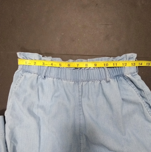 H&M &Denim chambray wide leg paper bag waist cropped pants, 6 - Picture 10 of 15